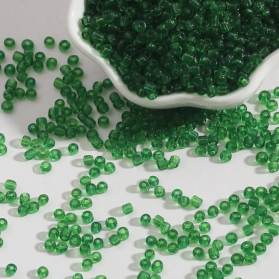 12/0 8/0 6/0 Green Clear Czech Seed Beads 2mm 3mm 4mm Green Clear Rocailles  Green Transparent Seed Beads 