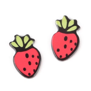 Acrylic Strawberry Fruit Enamel Charm Pendant 17x10mm, 10 pcs/bag
