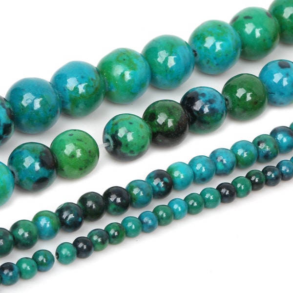 Perles de pierre phoenix verte Perles rondes, perles de pierres précieuses bleues et vertes, pierre naturelle Phoenix 4mm 6mm 8mm 10mm 12mm