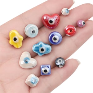 Perline Malocchio di Forme Diverse - Perline Malocchio Multicolore - Perline Lampwork Forma Quadrata Rotonda Cubo Cuore - 10 Pezzi Casuali per Ordine