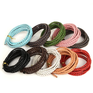 3/4/5mm Cuir tressé rond 10 couleurs Cordon en cuir tressé Bolo de haute qualité Bracelet Cordon en cuir image 1