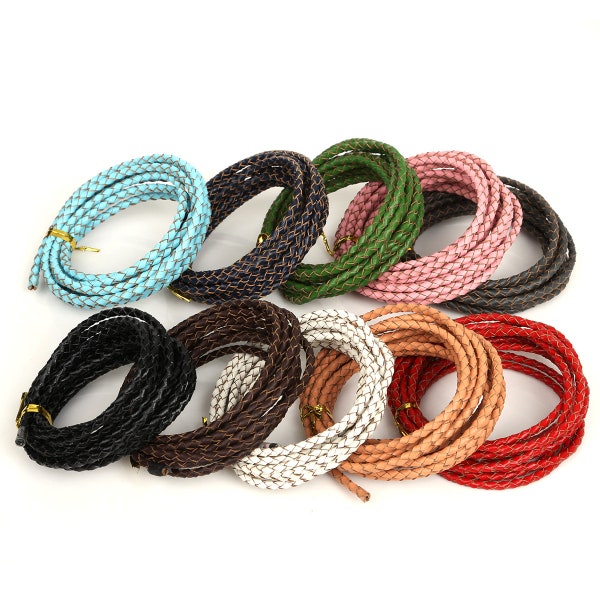 3/4/5mm Pelle intrecciata rotonda - 10 colori - Corda in pelle intrecciata Bolo di alta qualità - Bracciale in pelle