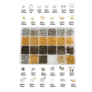 3000 Pieces of Jewelry Findings with 12 OPP Jewelry Bags - DIY Jewelry Kit - Gold Silver Bronze Jewelry Box Set - Findings Kit