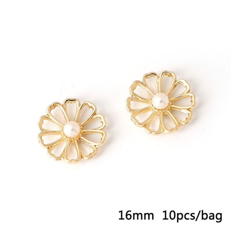 10 Gold Flower Charms 4 Styles, Floral Charm, Gold Charms, Earring Charms image 5