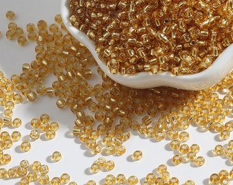 12/0 8/0 6/0 Gold Rondelle Seed Beads 2mm 3mm 4mm - Silver Lined Gold Glass Seed Beads - Gold Rocailles - Gold Seed Beads