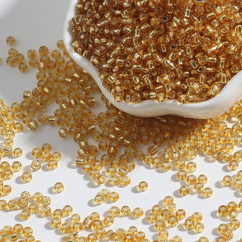 12/0 8/0 6/0 Gold Rondelle Seed Beads 2mm 3mm 4mm Silver Lined Gold Glass Seed Beads Gold Rocailles Gold Seed Beads image 1