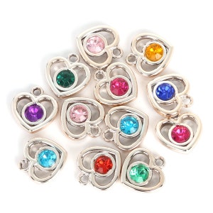 20 Stück Regenbogen Kristall Herz Birthstone Charm, Armband Charm, Ohrring Charms, Halskette Anhänger Charm, personalisierter Schmuck