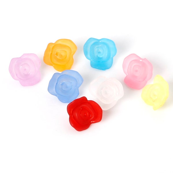 70 pcs Acrylic Frosted Rose Flower Beads, Rainbow Mix Acrylic Frosted Rose Beads- Floral Beads - 50g