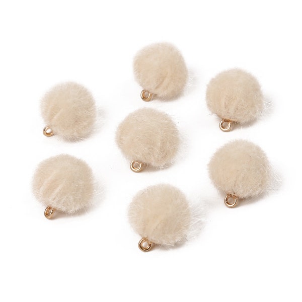 15MM Beige Pom Pom Charms, Earring Charms, Earring Findings, Fur Ball Charm, Fuzzy Ball Charm, Hair Ball, 10 pcs/bag