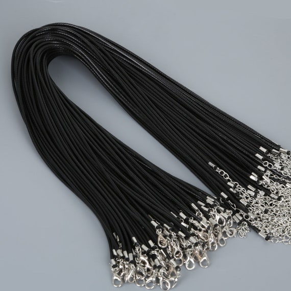 2mm Black Waxed Leather Cord – 45cm With Lobster Clasp, DIY Jewelry Making