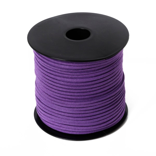 Cordon en daim faux plat coréen violet - 100 yards 2.8mm - Cordon en cuir de velours plat - Bracelet Collier Fabrication de corde Artisanat Cordon