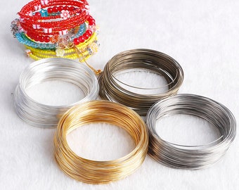 60mm Memory Wire for Bracelet Making 100 Loops - Gold Silver Bronze Rhodium - 0.6mm Thick