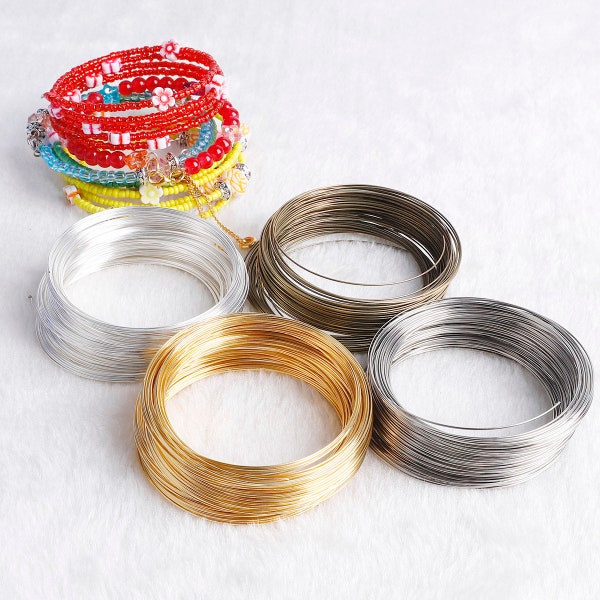 60mm Memory Wire for Bracelet Making 100 Loops - Gold Silver Bronze Rhodium - 0.6mm Thick