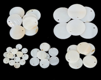 20pcs - Natural White Shell Pendants Round Shape Diameter 8mm/12mm/18mm/20mm/25mm Hole size 1.2mm