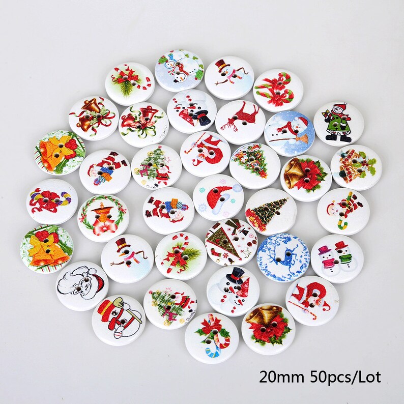 50PCS Christmas Wooden Buttons 20mm Two Hole Mix Christmas Etsy