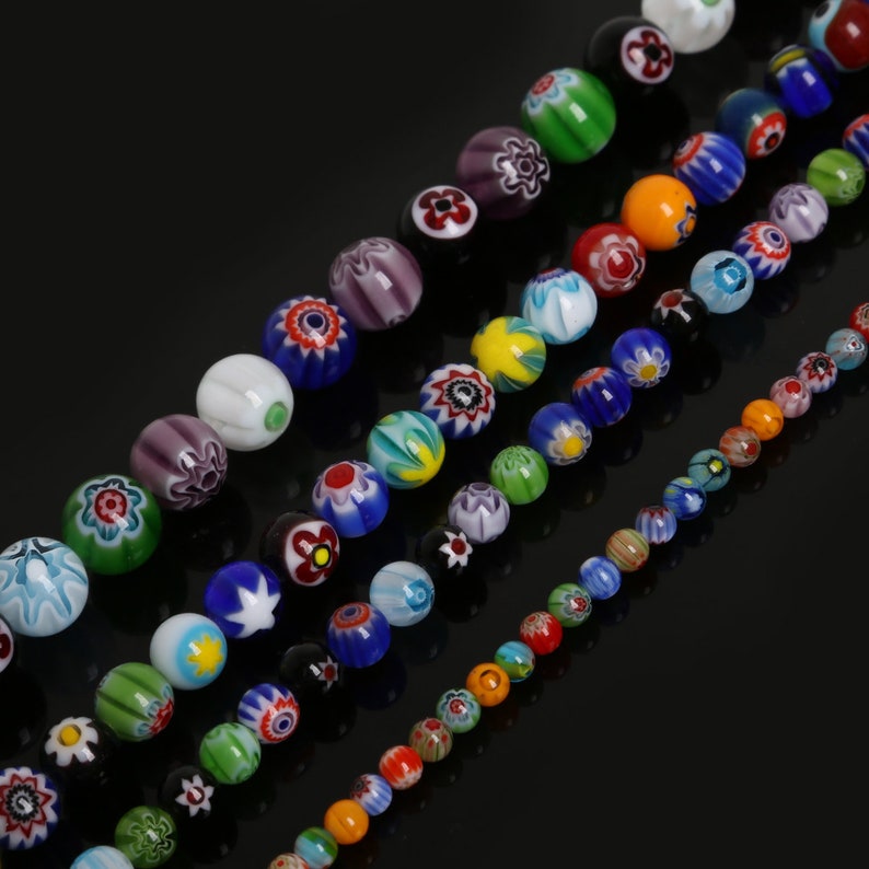 Perles rondes de verre de fleur de Millefiori, perles colorées, 4mm 6mm 8mm 10mm image 2