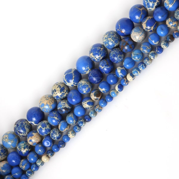 Blue Sea Sediment Jasper Beads 4m 6mm 8mm 10mm Regalite Round Imperial Impression Stone, 15" Full Strand, Wholesale