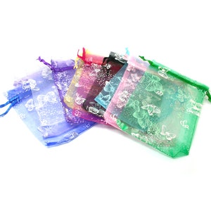 10 Butterfly Design Organza Gift Bags 7x9cm 9x12cm image 1