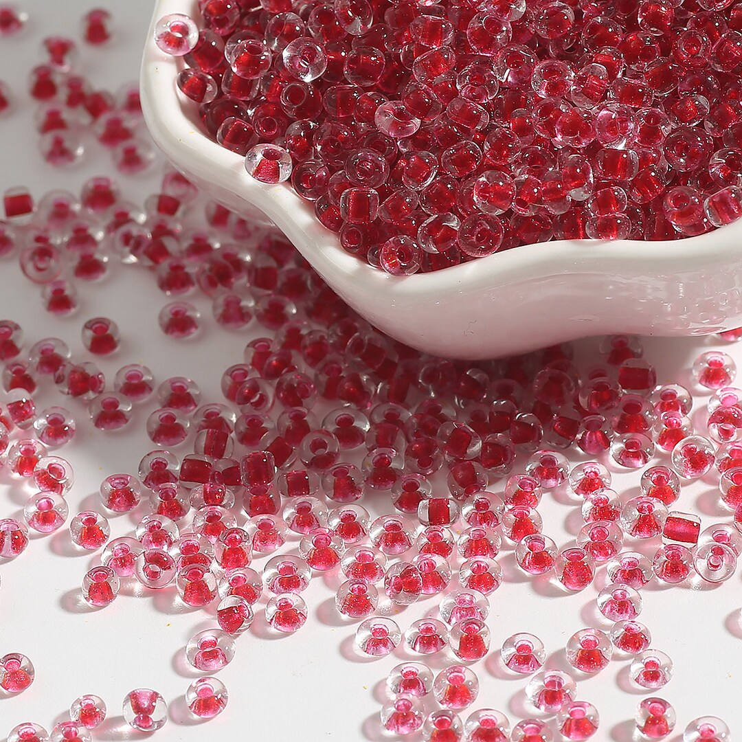Round Seed Beads, Glass, Size 8/0, Red with Black & White Stripes, Approx.  1/2 LB (250 Grams)