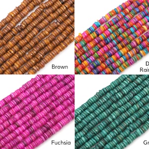 8mm Natural Shell Heishi Beads 16 Different Color Choices, Pink Blue Green Rainbow Orange Yellow Multi Color, 180-190 pieces, 15 Strand image 2