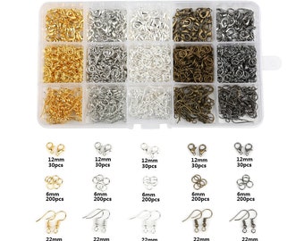 Jewelry Findings Lobster Clasps, Hooks, Jump Rings, Set Kit, Gold Silver Bronze Earring Findings