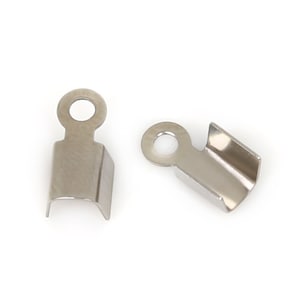 50 pcs Stainless Steel Fold Over Crimp Ends 4x9mm - Fit for 2mm 3mm Cord - Necklace Findings - Necklace Crimp