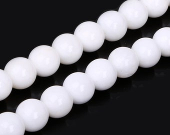 Shiny White Onyx Bead, Brazil White Onyx, 6mm 8mm 10mm, Shiny Smooth Round, AA Grade, 15.5" Strand