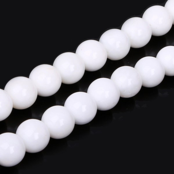Perle d’onyx blanc brillant, onyx blanc du Brésil, 6mm 8mm 10mm, rond lisse brillant, grade AA, brin de 15,5 »