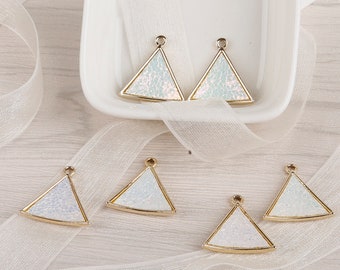 2pcs - Triangle Pendant, White and Gold Triangle Charms, Geometric Jewelry, Triangle Necklace, Necklace Charm, 19*19mm