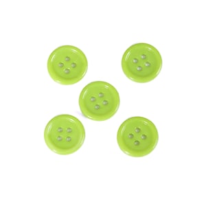 May include: Five lime green plastic buttons with four holes each.