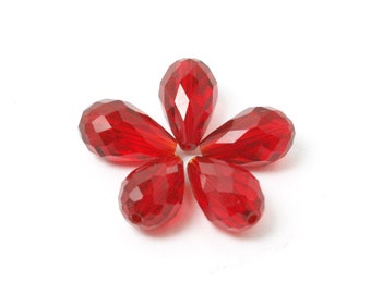 10pcs - Ruby Red Crystal Glass Faceted Pear Teardrop Beads, 8x11mm 10x15mm