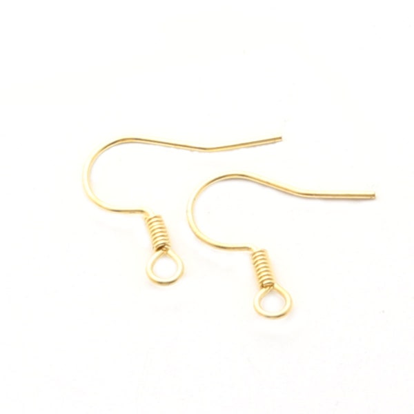 200 Pcs Gold Earring Hooks, Raw Steel Ear Wires, Coil French Hooks, Earring Component Findings, Bulk Wholesale