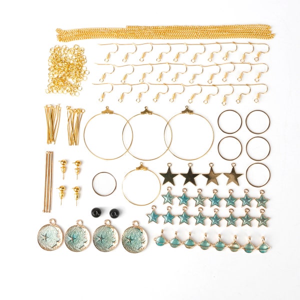 Celestial Diy Earring Kit, Boucle d’oreilles, Boucles d’oreilles Star, Boucles d’oreilles vertes, Boucles d’oreilles Lune, 1 Kit