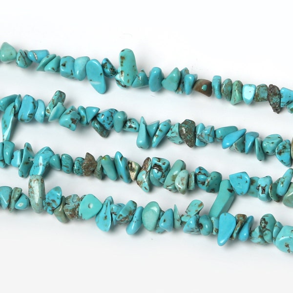 Natural Turquoise Blue Chip Beads , 3-5mm in size, 34" strand