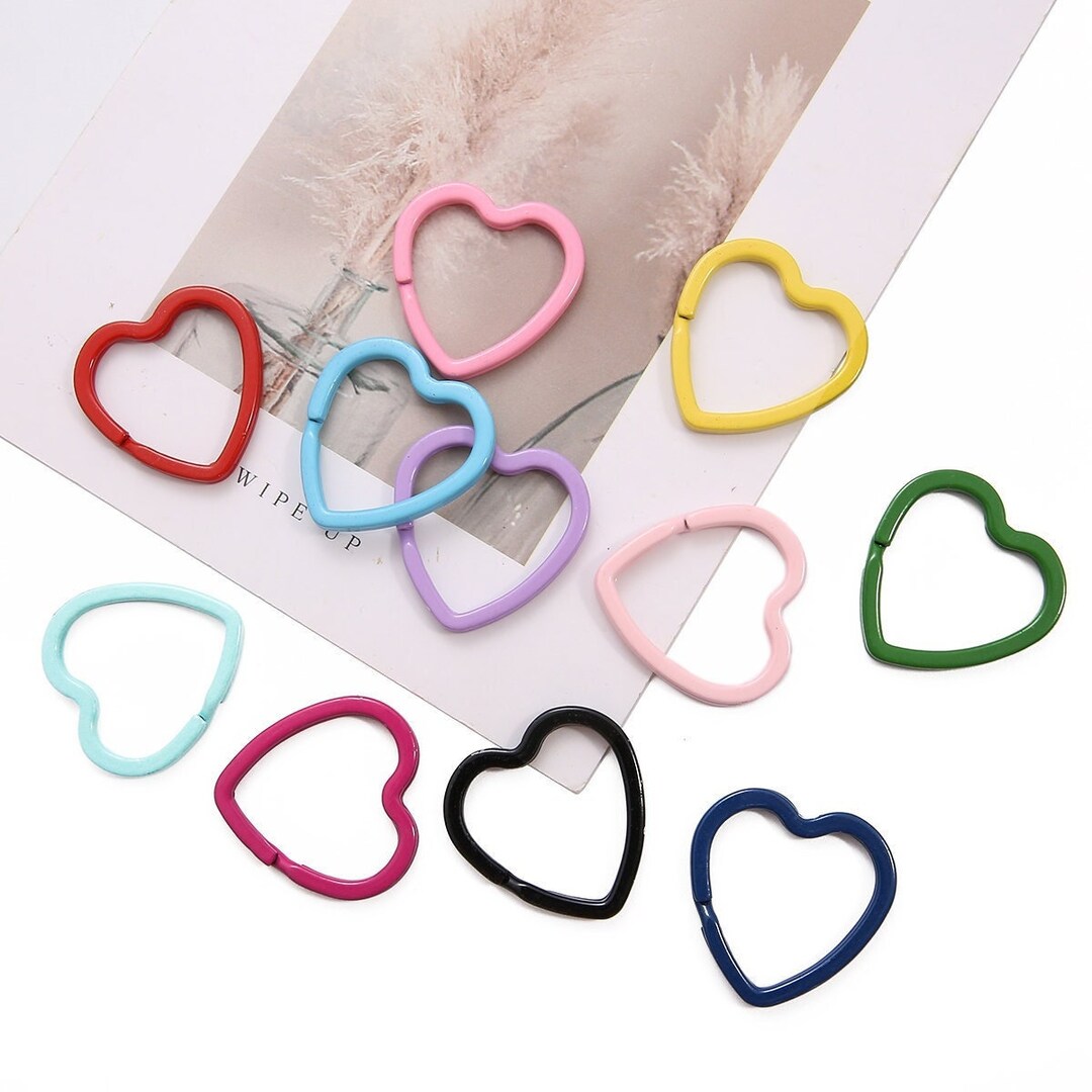 30mm Candy Color Heart Metal Keychain Key Ring - Heart Keychain DIY ...