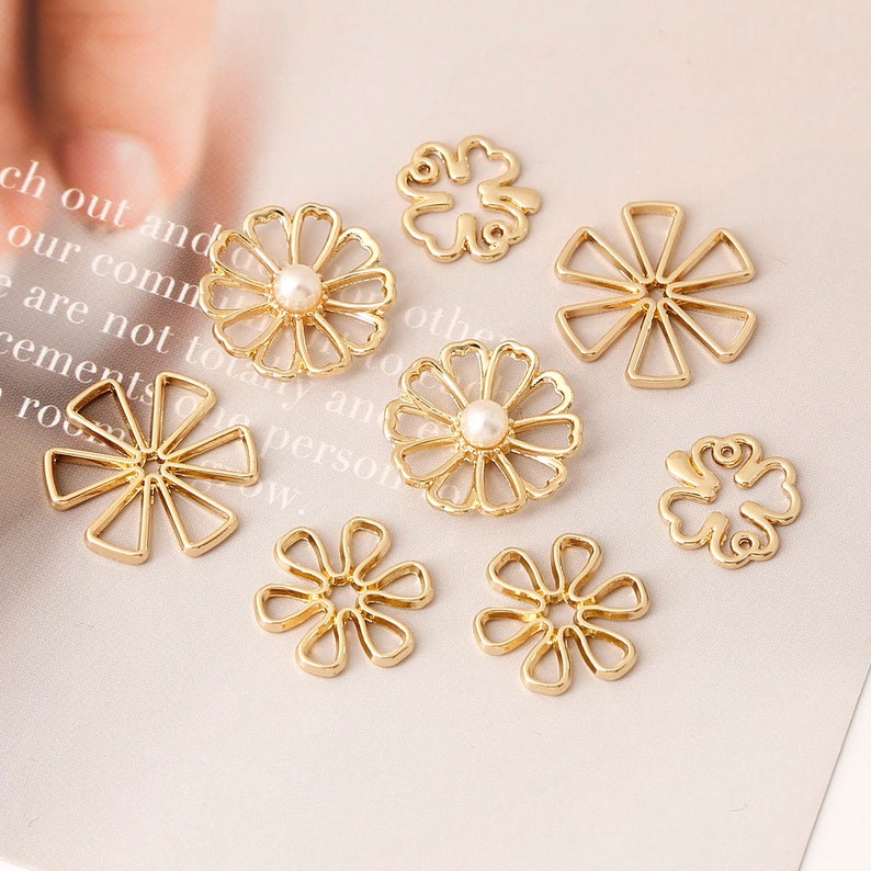 10 Gold Flower Charms 4 Styles, Floral Charm, Gold Charms, Earring Charms image 1