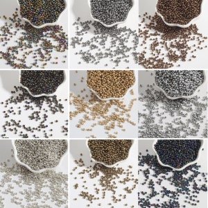 12/0 8/0 6/0 Perle di Semi Metalliche 2mm 3mm 4mm - Rocailles Metalliche - Perline Di Semi Iris Metallizzati - Oro Argento Bronzo Rame Nero Iris Midnight