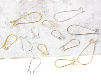 100 Pcs U Shape Ear Hooks in Gold or Silver - Curved Hook Earrings