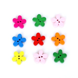100pcs - Flower Theme Wooden Buttons - Two Hole Mix Flower Buttons - Flower Buttons, 15mm