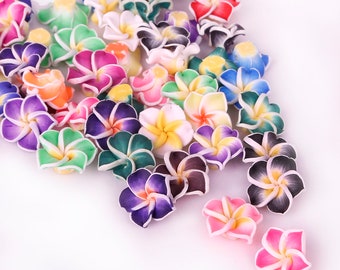 10 pcs - Colorful Plumeria Flower Polymer Clay Beads mixed color 15mm, 20mm or 30mm