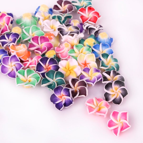 10 pcs - Colorful Plumeria Flower Polymer Clay Beads mixed color 15mm, 20mm or 30mm