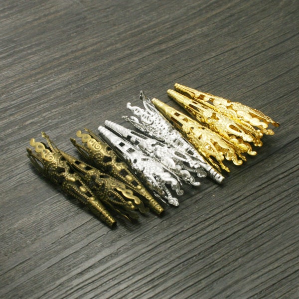 50PCS Long Cone Filigree Torch Bead Cap 40mm - Gold Cone Filigree - Silver Cone Filigree - Bronze Cone Filigree