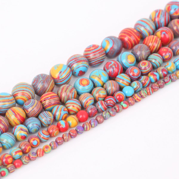 Rainbow Stripe Beads Gemstone Round Loose - 4mm 6mm 8mm 10mm 12mm - 15 » Strand