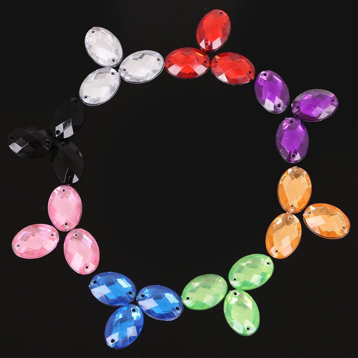 12 Colors Sew On Flat Back Acrylic Oval Crystal Rhinestones | Etsy