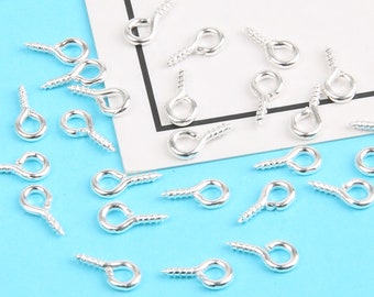 200 pieces Silver Tiny Eye Screws For Pendants - Screw Eye Bails - Eye Screw