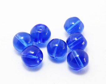 Transparent Smooth Round Glass Spacer Filler Beads Cobalt Royal Blue 10mm