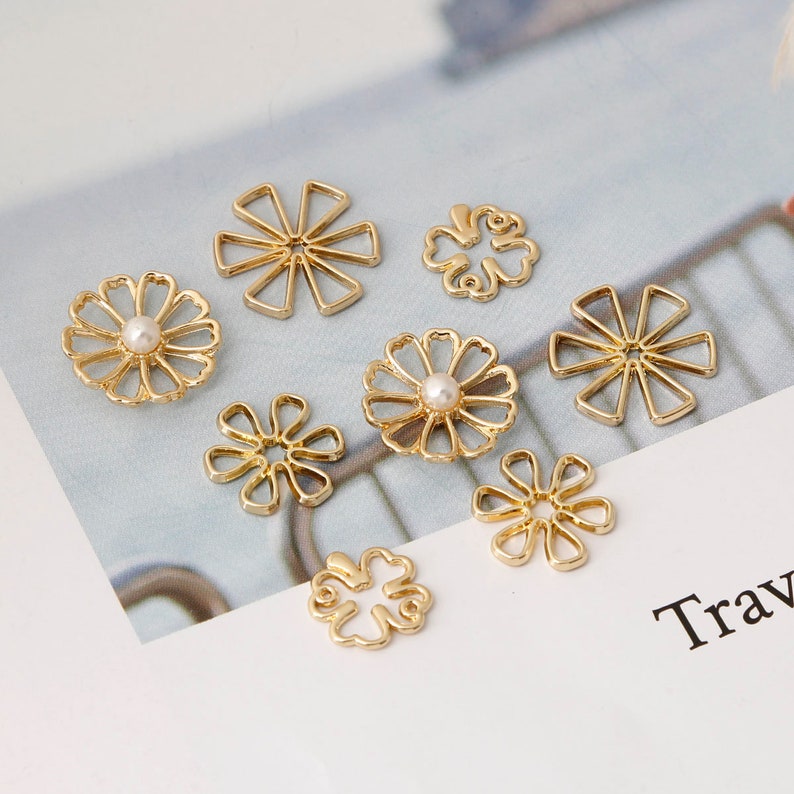 10 Gold Flower Charms 4 Styles, Floral Charm, Gold Charms, Earring Charms image 7