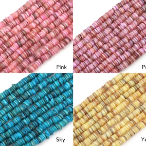 8mm Natural Shell Heishi Beads 16 Different Color Choices, Pink Blue Green Rainbow Orange Yellow Multi Color, 180-190 pieces, 15 Strand image 5