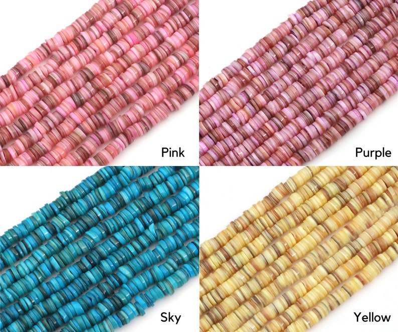 8mm Natural Shell Heishi Beads 16 Different Color Choices, Pink Blue Green Rainbow Orange Yellow Multi Color, 180-190 pieces, 15 Strand image 5