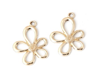 10pcs - Flower Charm, Gold Plated Flower Pendant, Geometric Jewelry, Gold Charm, Necklace Charm, Flower Necklace, 19*26mm